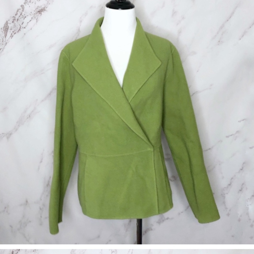 Eileen Fisher Green Wool Nylon Cashmere Blend Cross Front Sz M coat
